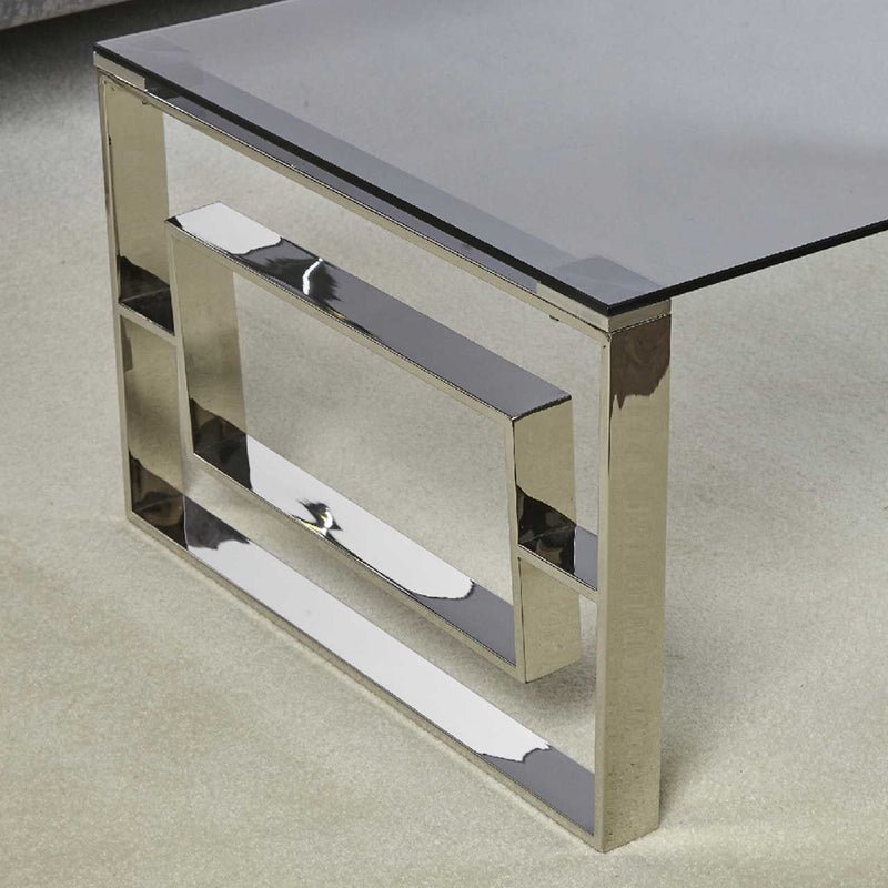 Vivian Stainless Steel Silver Smoked Glass Coffee Table
