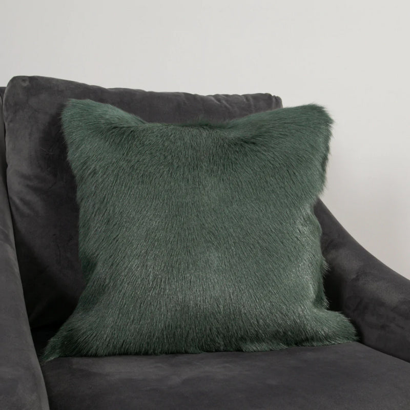Florie Plain Goatskin Cushion in Turquoise Green