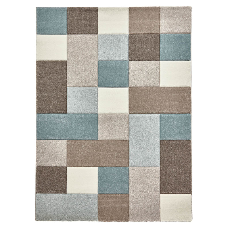 Brooklyn 646 Modern Rugs in Squares of Beige and Blue