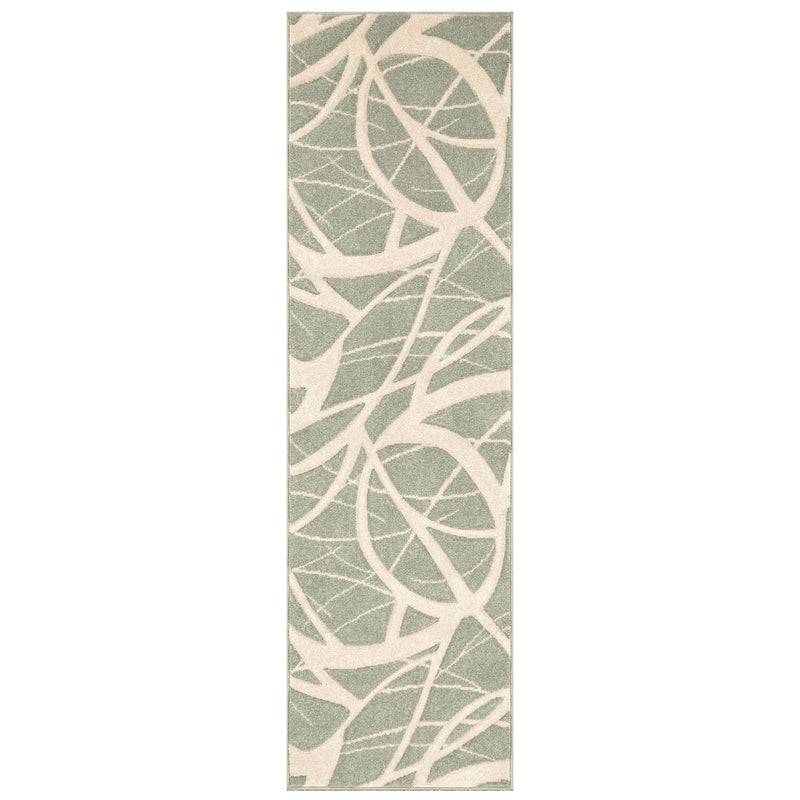 Portland 57 G Abstract Carved Runner Rugs in Green Cream