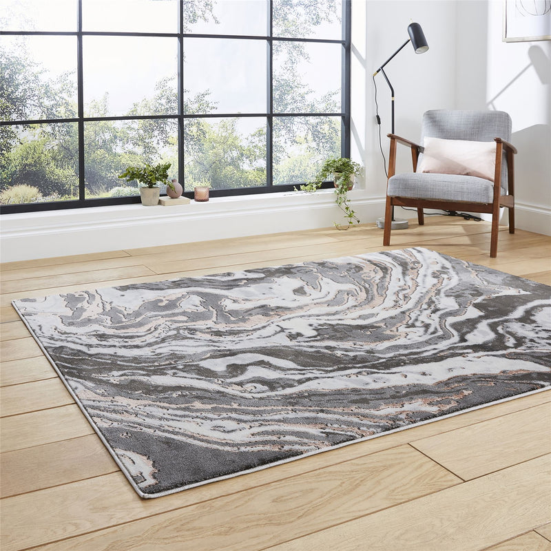 Apollo GR584 Modern Marble Textured Rugs in Grey Rose