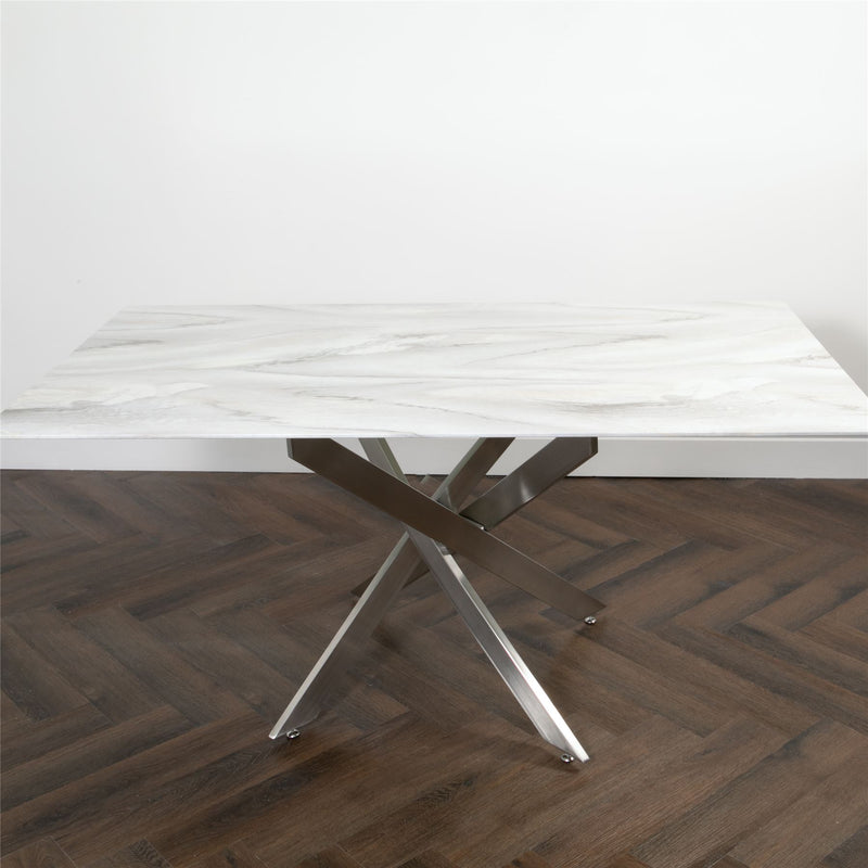 Comet Marble Glass Dining Table with Silver Plated Legs