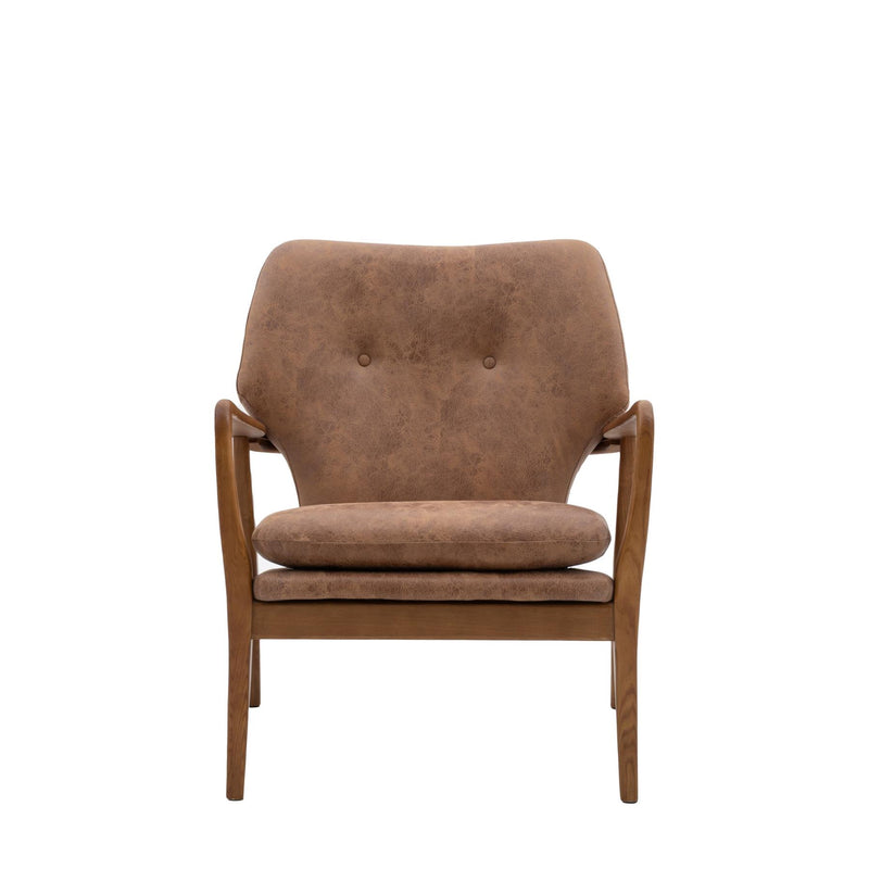 Olsen Brown Leather Armchair with Solid Oak Wood Legs