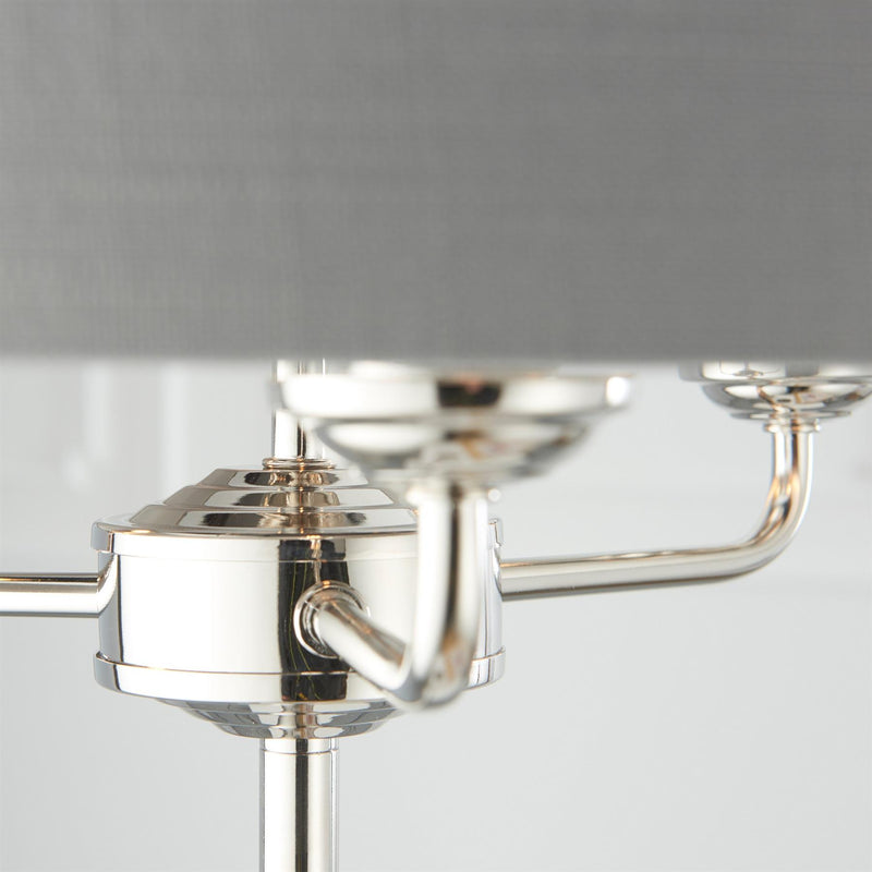 Halliday Bright Nickel 3 Bulb Floor Lamp with Charcoal Grey Shade