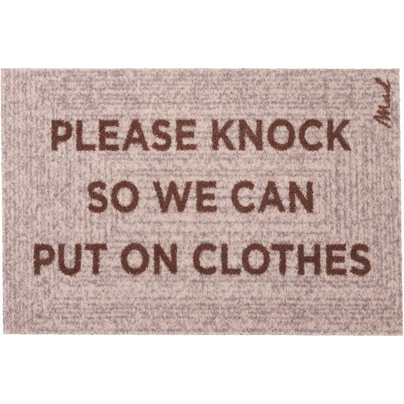 Carlos Please Knock So We Can Put Our Clothes On Washable Floor Mats in Beige