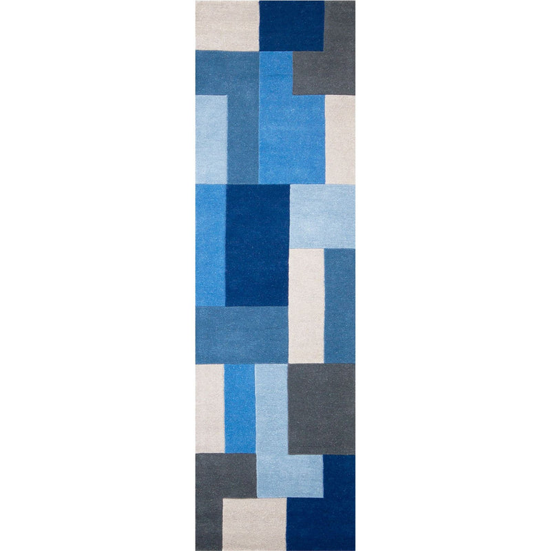 Modern Geometric Lexus Wool Hallway Runner Rugs in Blue