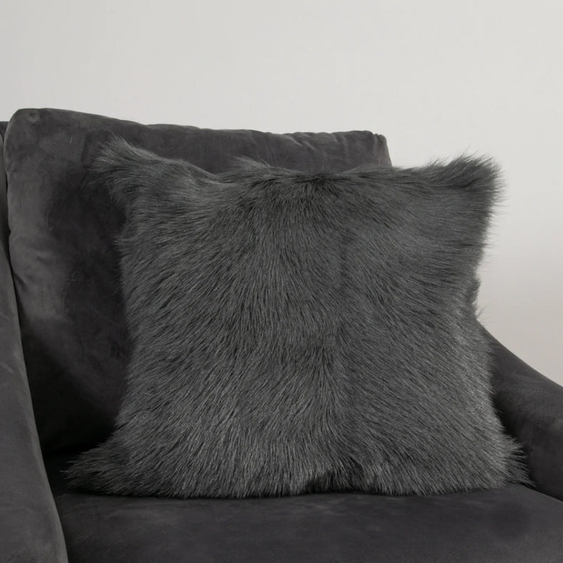 Florie Plain Goatskin Cushion in Smoke Grey