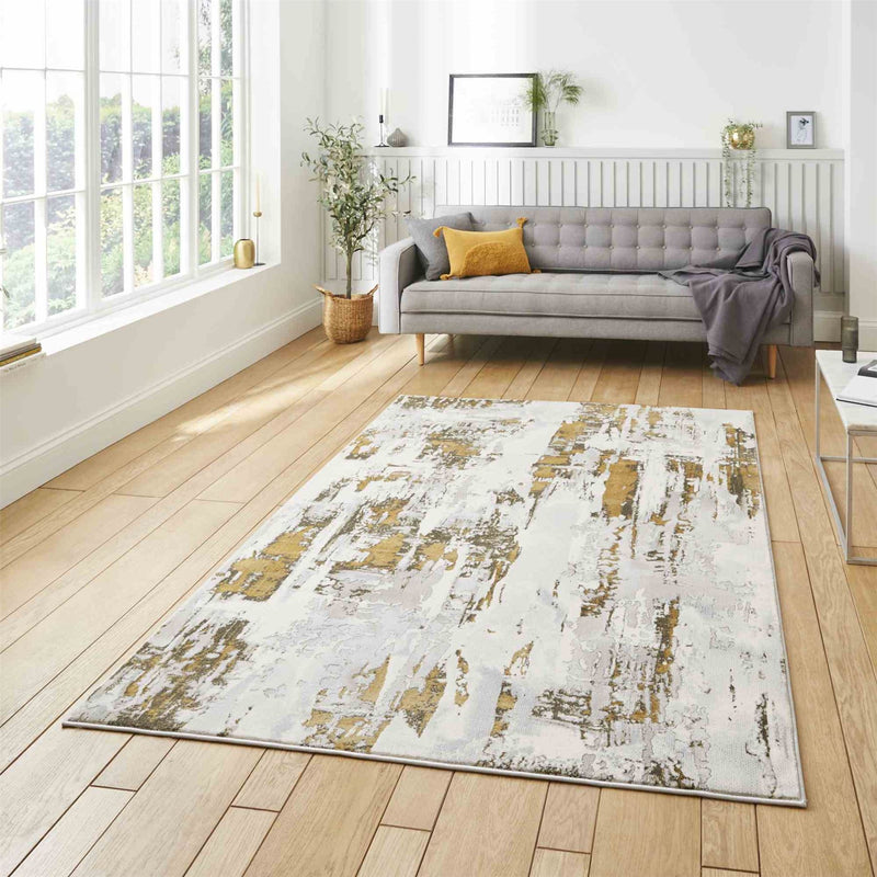 Apollo GR579 Modern Abstract Distressed Rugs in Grey Gold