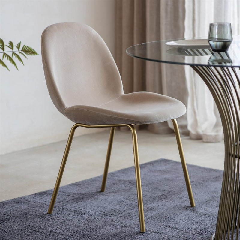 Sora Oatmeal Velvet Dining Chair with Gold Legs Set of 2