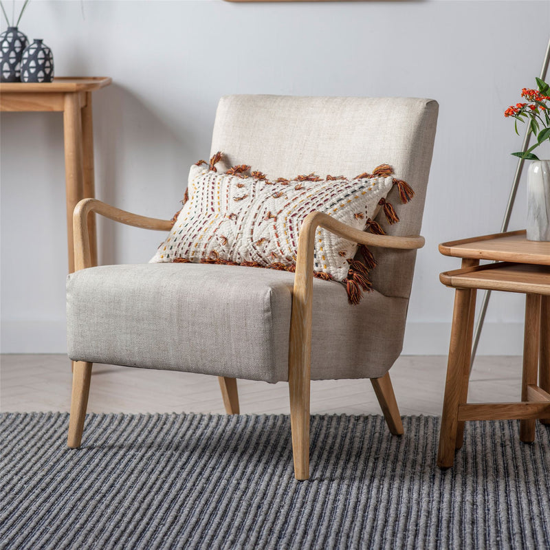 Castillon Natural Linen Armchair with Oak Wood Legs