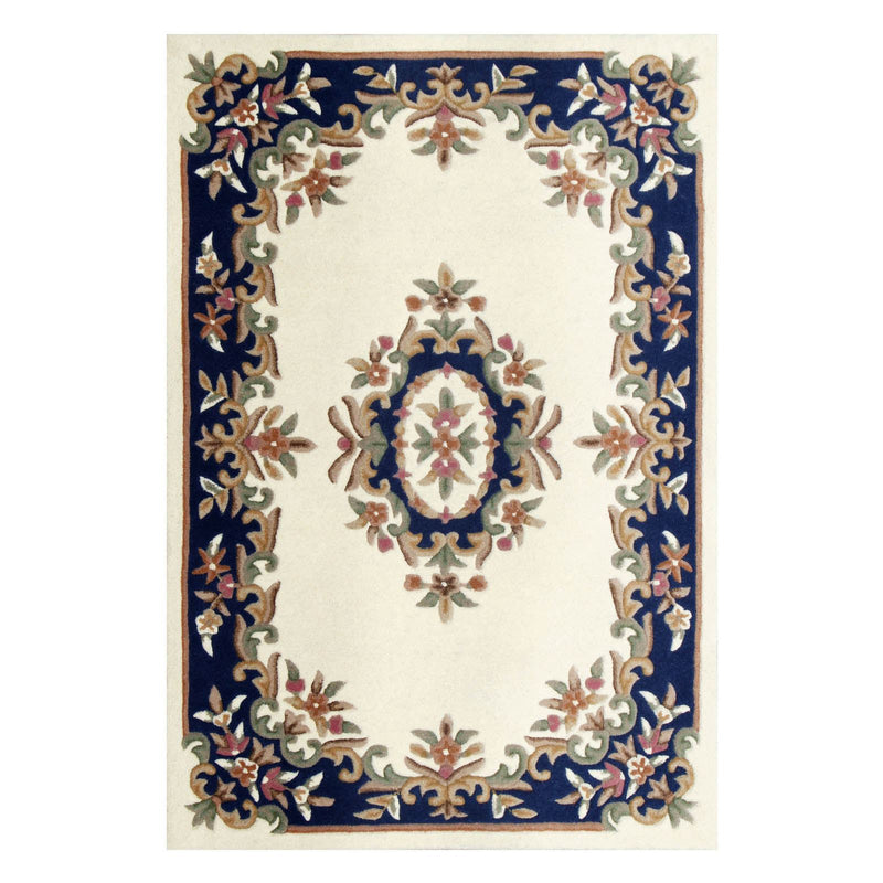 Royal Aubusson Traditional Wool rugs in Cream Blue