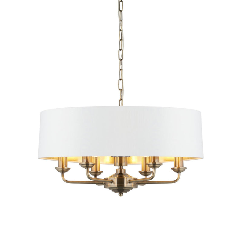 Halliday Antique Brass 6 Pendant Light with White Shade