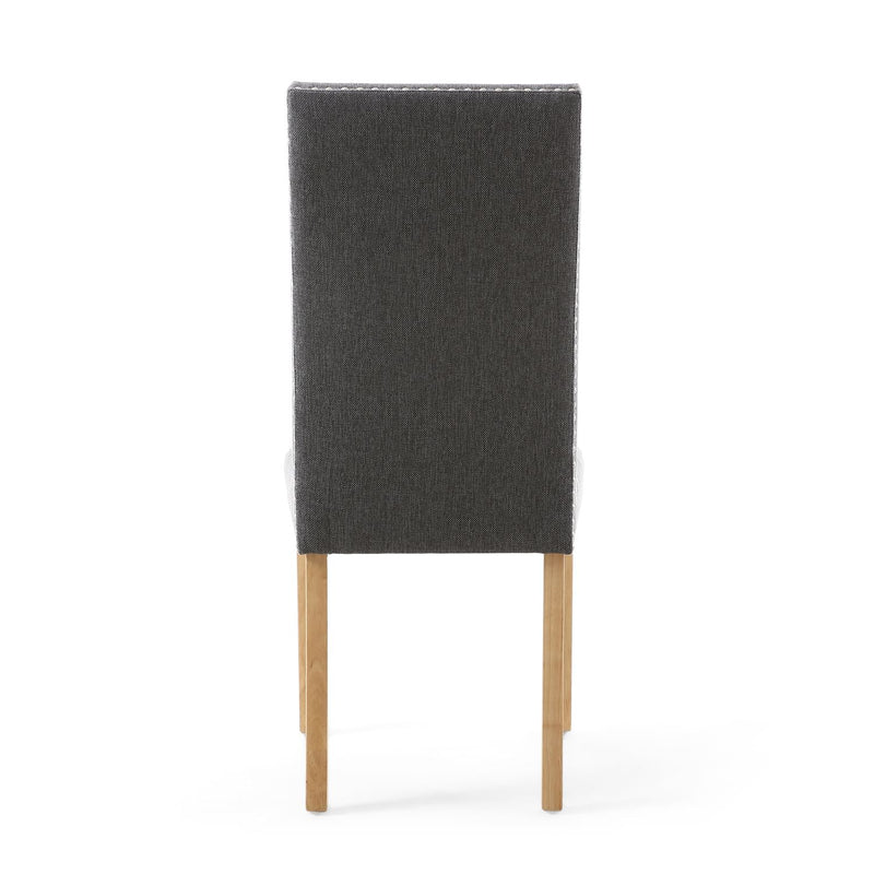 Ronda Stud Detail Linen Effect Steel Grey Dining Chair with Natural Legs
