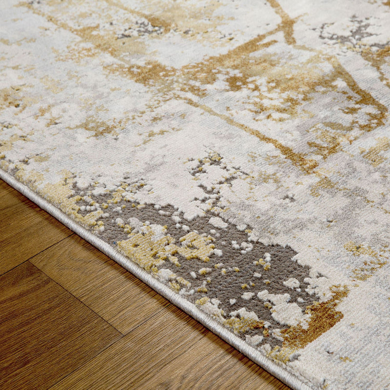Astro Abstract Distressed Woven Rugs in Mustard Grey Cream 7150