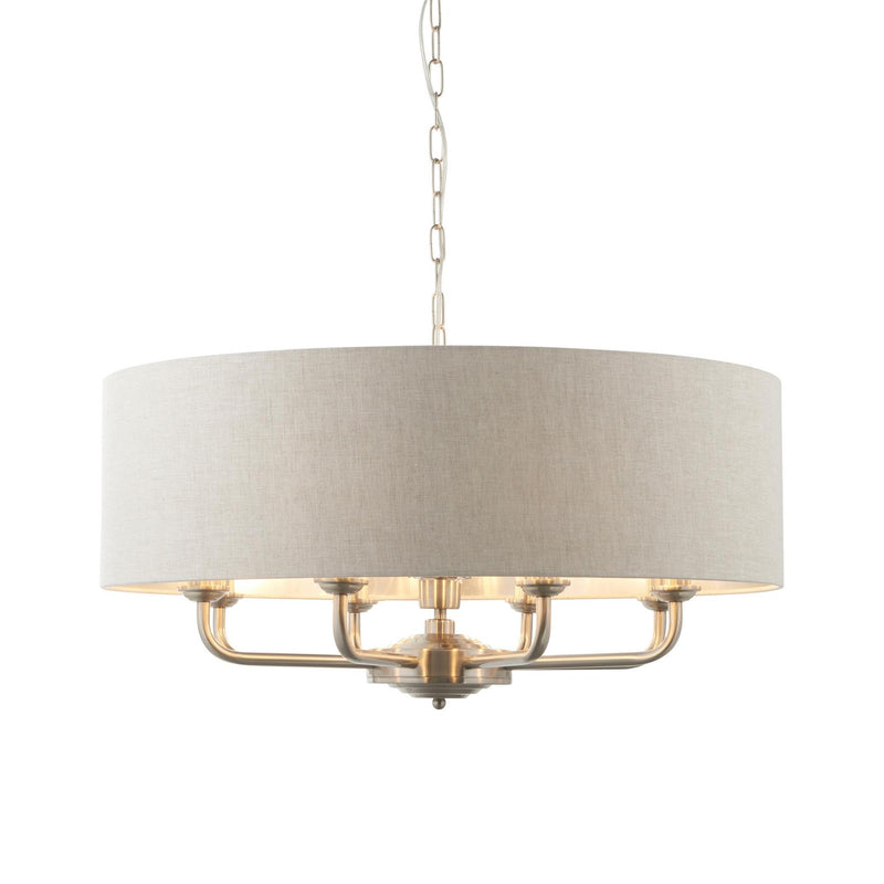 Halliday Chrome 8 Pendant Light with Natural Linen Shade
