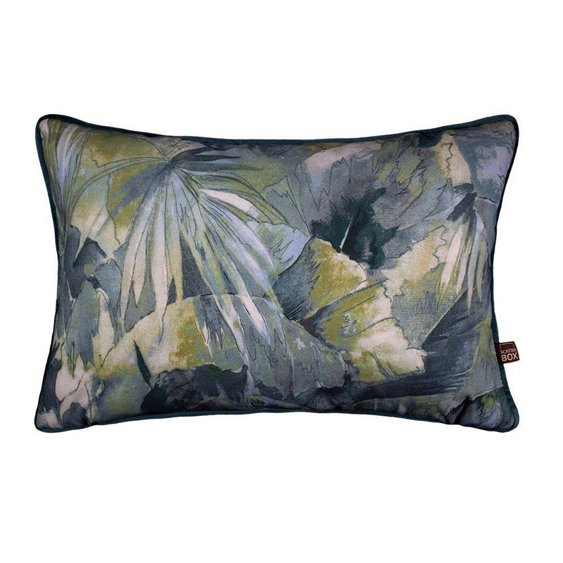 Aria Botanical Bolster Cushion in Teal Green