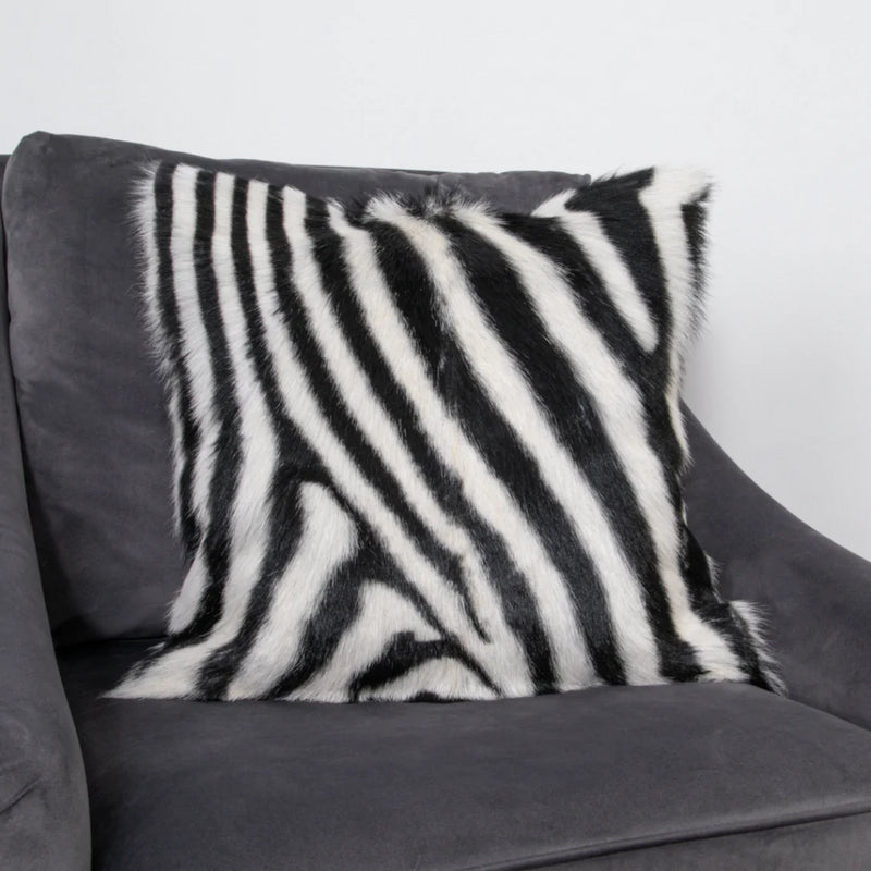 Goma Zebra Print Goatskin Cushion in Black White