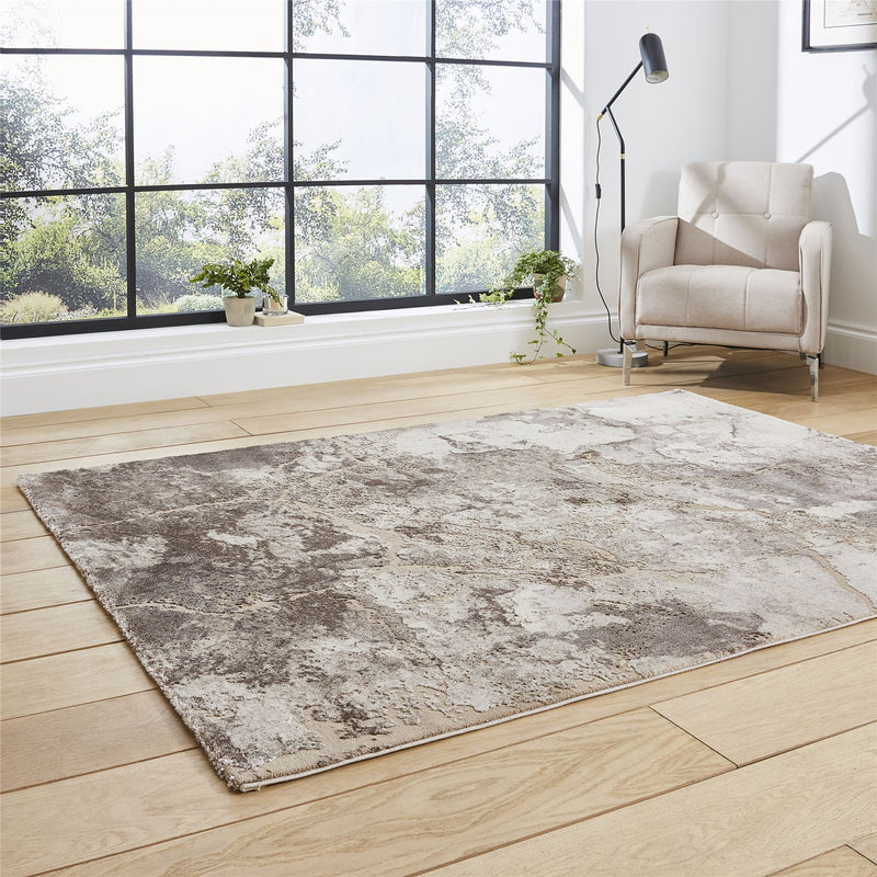 Florence 50032 Marble Modern Rugs in Beige Silver