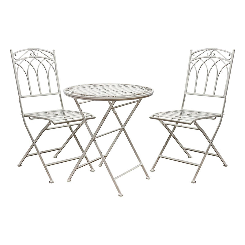 Francis Outdoor Metal Bistro Set Table and Chairs in Distressed White
