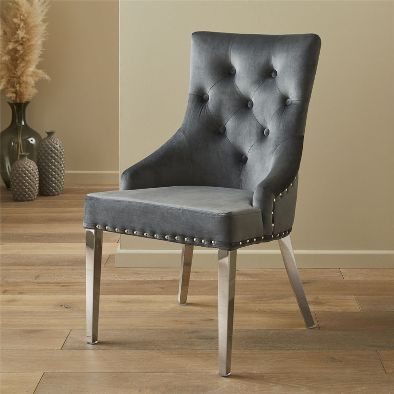 Leo Dark Grey Brushed Velvet Dining Chair