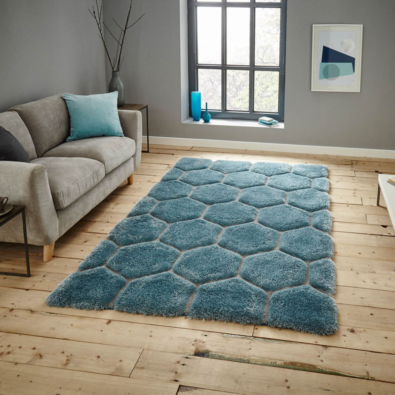 Noble House Honeycomb Geometric Rugs NH30782 in Blue and Grey