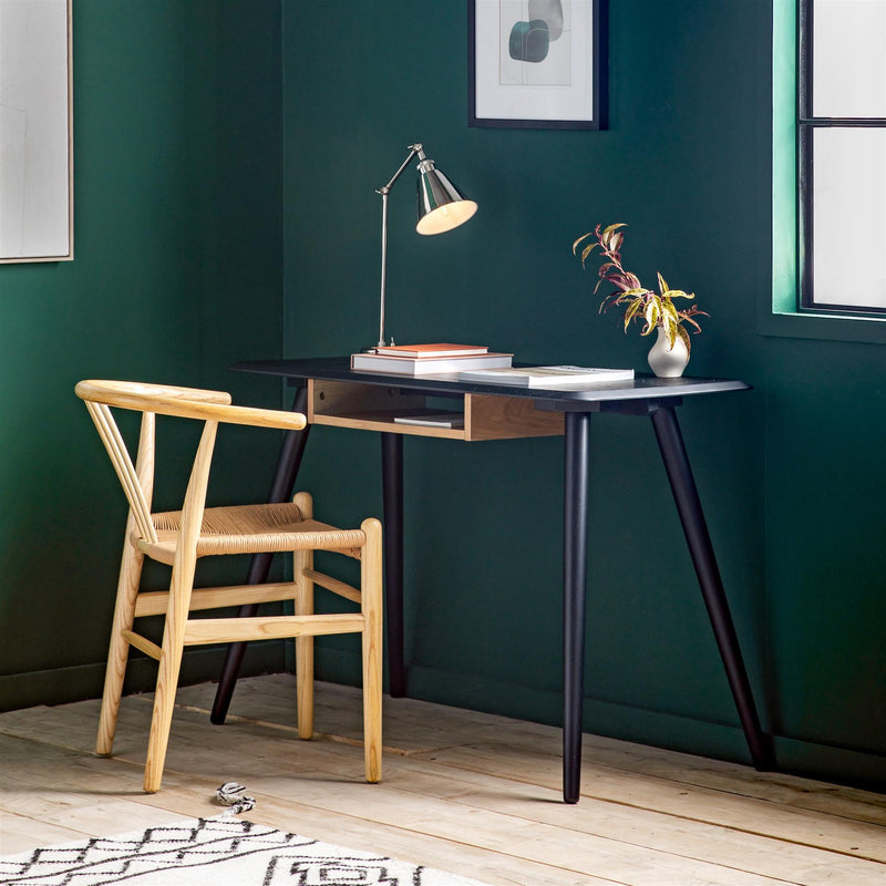 Ada Timber & Oak Desk With Shelf in Black