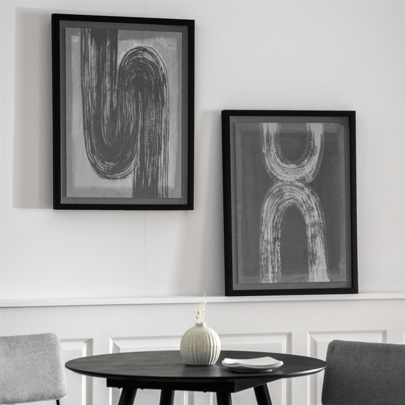 Matias Contemporary Abstract Brushstroke Wall Art in Charcoal with Black Frame