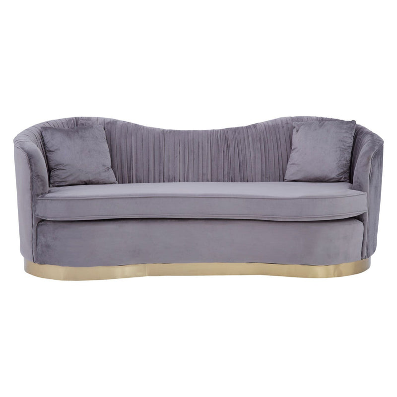3 Seat Pleated Grey Velvet Sofa