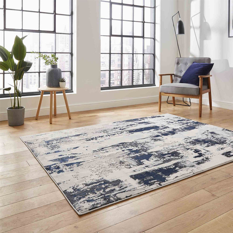 Apollo GR579 Modern Abstract Distressed Rugs in Grey Navy Blue