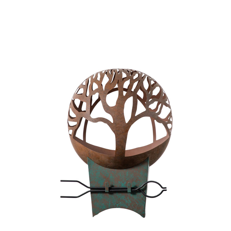 Salana Outdoor Metal Firepit with Tree Design in Brown