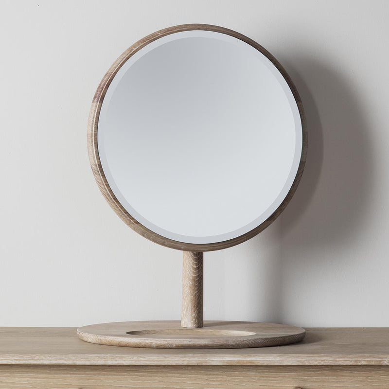 Freya Scandi Round Face Mirror in Light Oak Wood