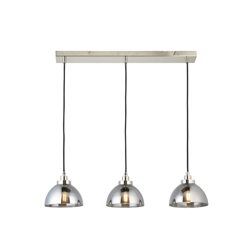 Carver Mirrored Linear 3 Pendant Ceiling Light in Nickel