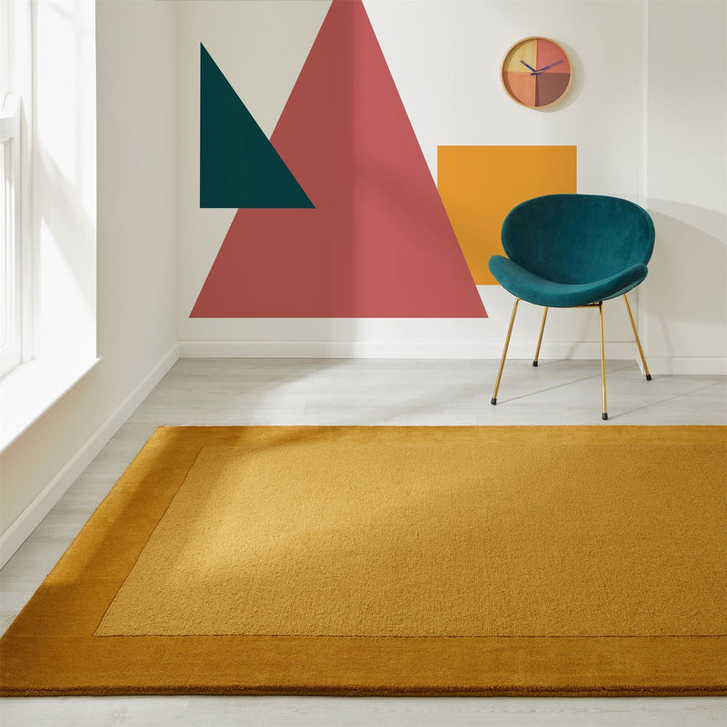 Colours Bordered Wool Rug in Mustard Yellow