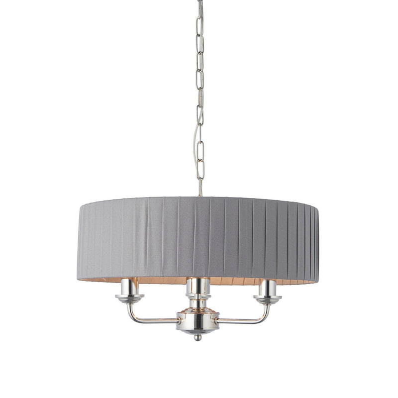 Halliday Bright Nickel 3 Pendant Light with Pleated Charcoal Grey Shade