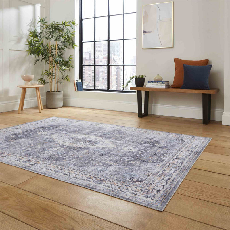 Tabriz H1156 Traditional Distressed Medallion Rugs in Blue