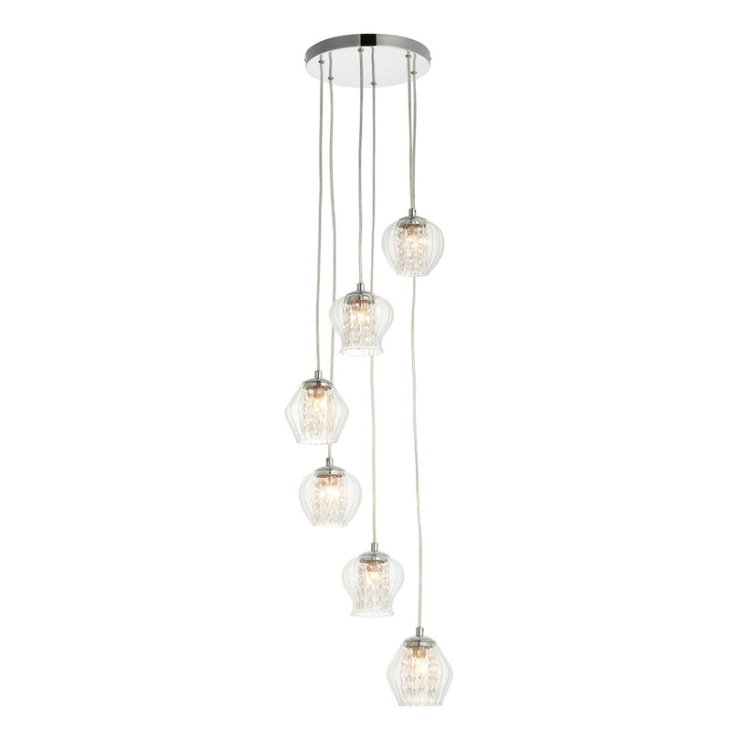 Seraphina Ribbed Glass 6 Pendant Light in Chrome