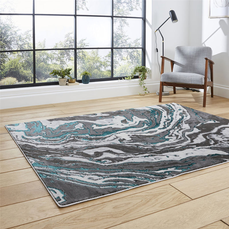 Apollo GR584 Modern Marble Textured Rugs in Grey Green
