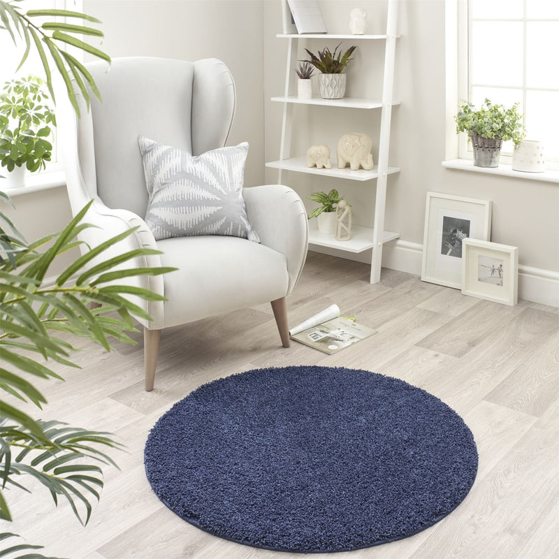 Buddy Washable Round Circle Rugs in Midnight Blue