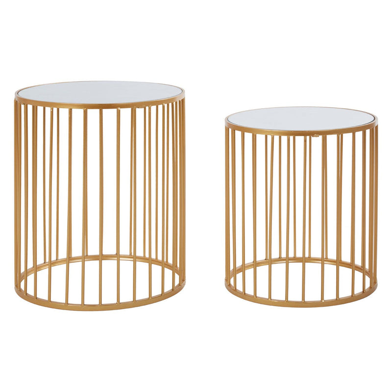 Gold Striped Nest of 2 Round Side Tables