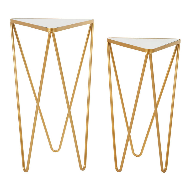 Set Of 2 Gold Finish Triangle Tables