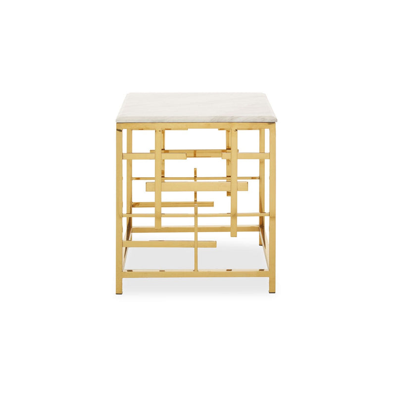 Labyrinth White And Gold Marble Side Table