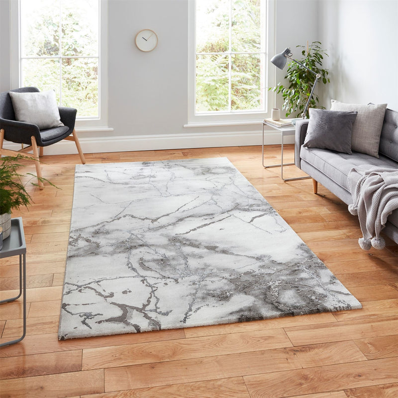 Craft 23270 Marble Effect Rugs in Ivory Silver