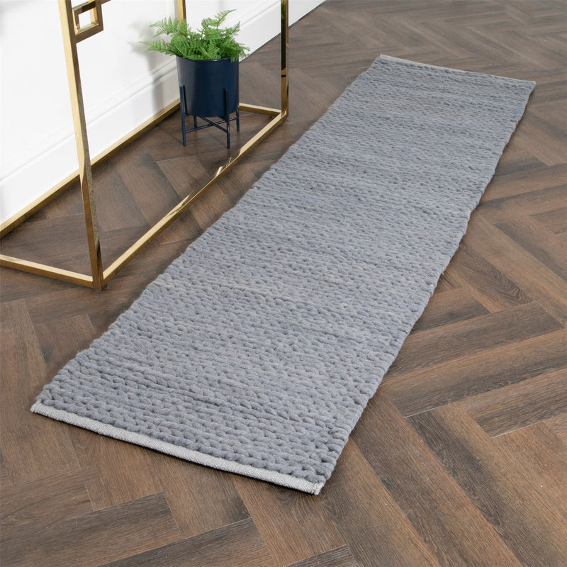 Anise Chunky Knit Wool Runner Rugs in Grey