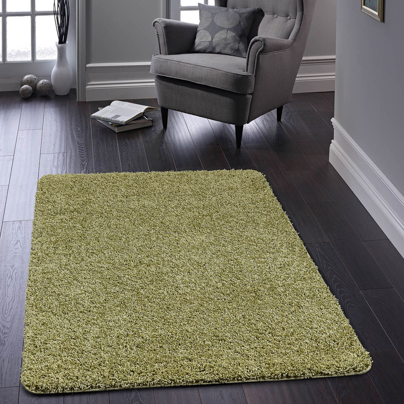 Buddy Washable Plain Rugs in Olive Green