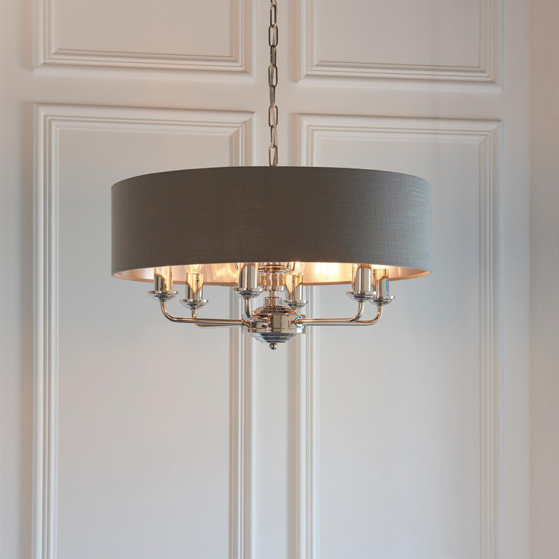 Halliday Bright Nickel 8 Pendant Light with Charcoal Grey Shade