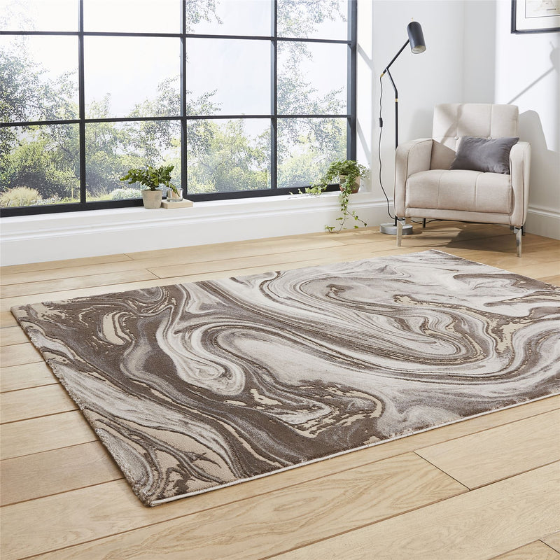 Florence 50031 Marble Modern Rugs in Beige Silver