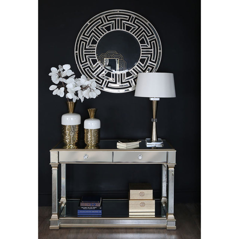 Everleigh Geometric Round Wall Mirror in Champagne