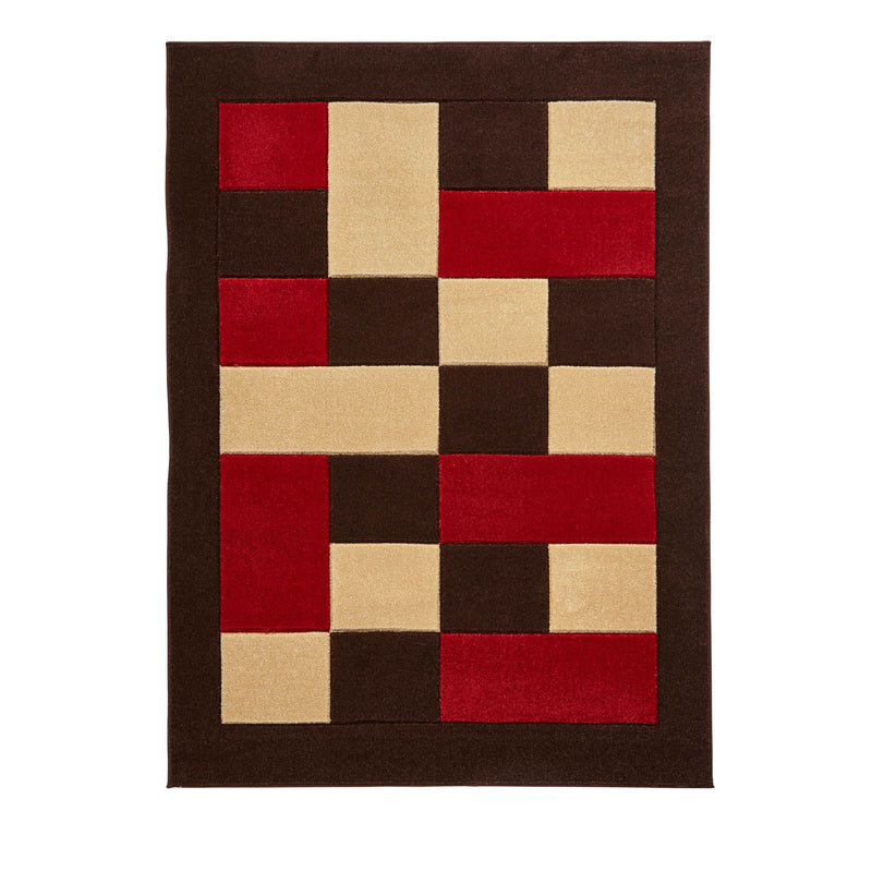Matrix Modern Block Pattern Rugs MT 04 in Brown Red