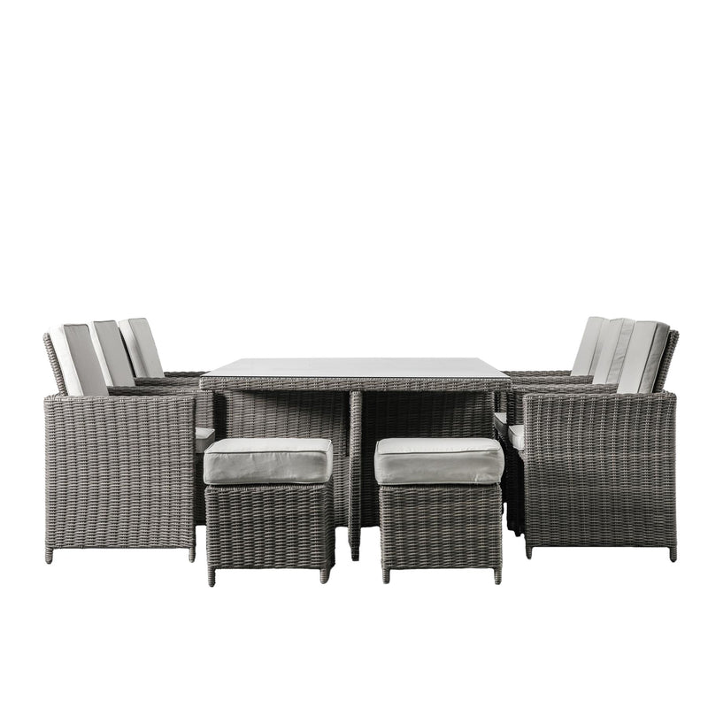 Mae Outdoor Rattan 10 Seater Cube Dining Set Tables and Chairs in Grey