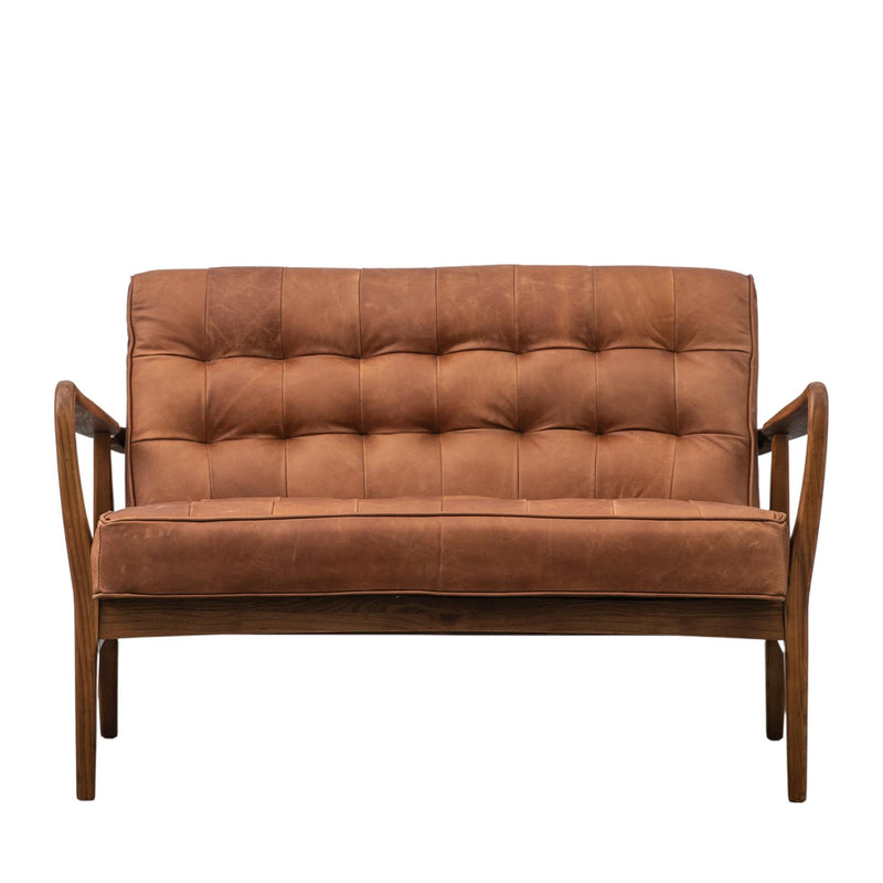 Kenzie Vintage Brown Leather 2 Seater Sofa with Wood Arms